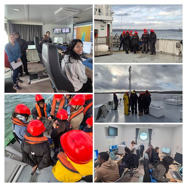 UCD Geography students during the offshore training component of the module in Cork aboard the RV Tom Crean